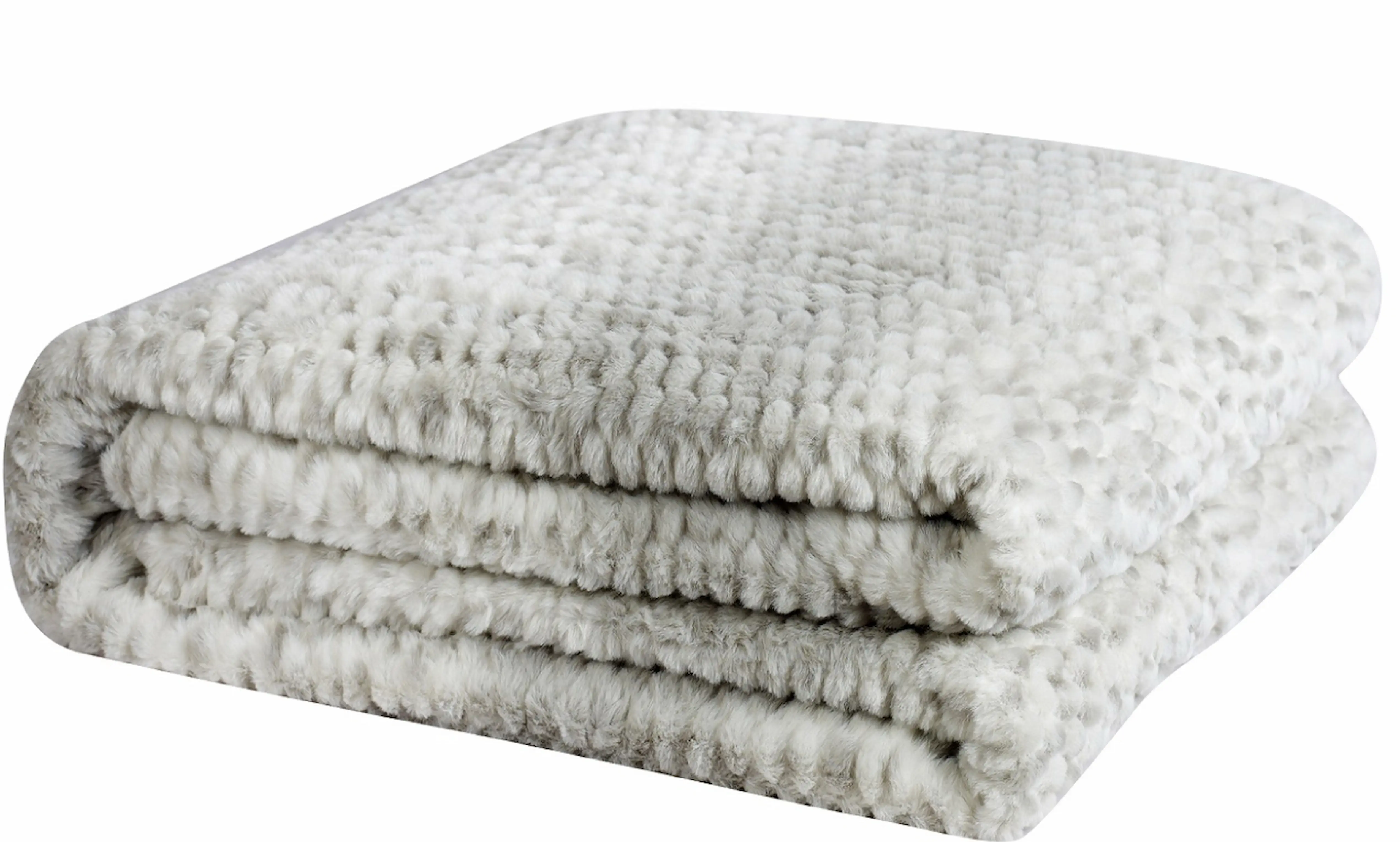 OEM Printed and Embossed Textured Faux Rabbit Fur Throw Blanket